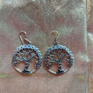 Boho tree of Life silver earrings